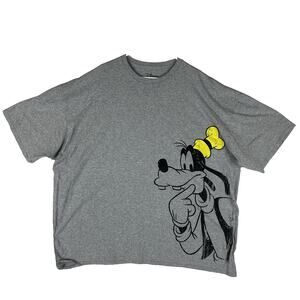 Disney Graphic Print Goofy Short Sleeve T-shirt Men's 5XL Gray Casual Tee Top